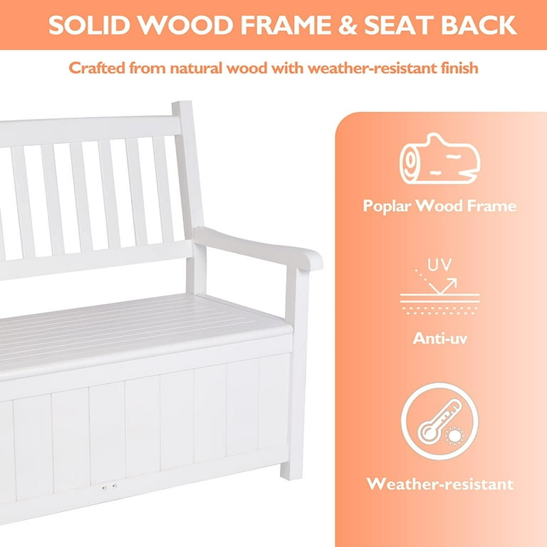 White outdoor storage bench 2025