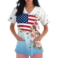 thumbnail image 4 of Iaqnaocc 4th of July Scrubs for Women USA Flag Floral Print Nurse Working Uniforms Trendy V Neck Side Slits Scrub Shirt Holiday Short Sleeve Tees Blouse with Pockets Light Blue 3XL, 4 of 4