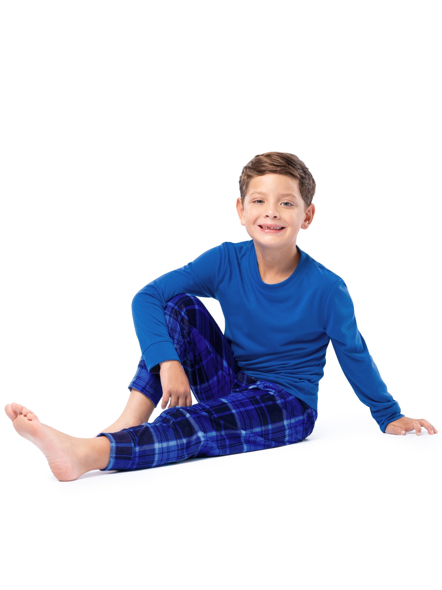 Fruit of the Loom Boy's Sleep Long Sleeve Top & Velour Fleece Jogger Pajama Set, 2-Piece, Sizes 4-16