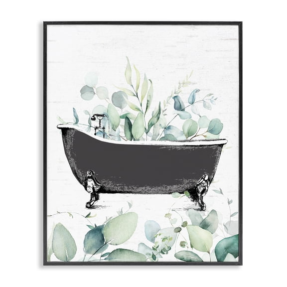 Eucalyptus Leaves Bathtub Black Framed Giclee Art, design by Lettered and Lined