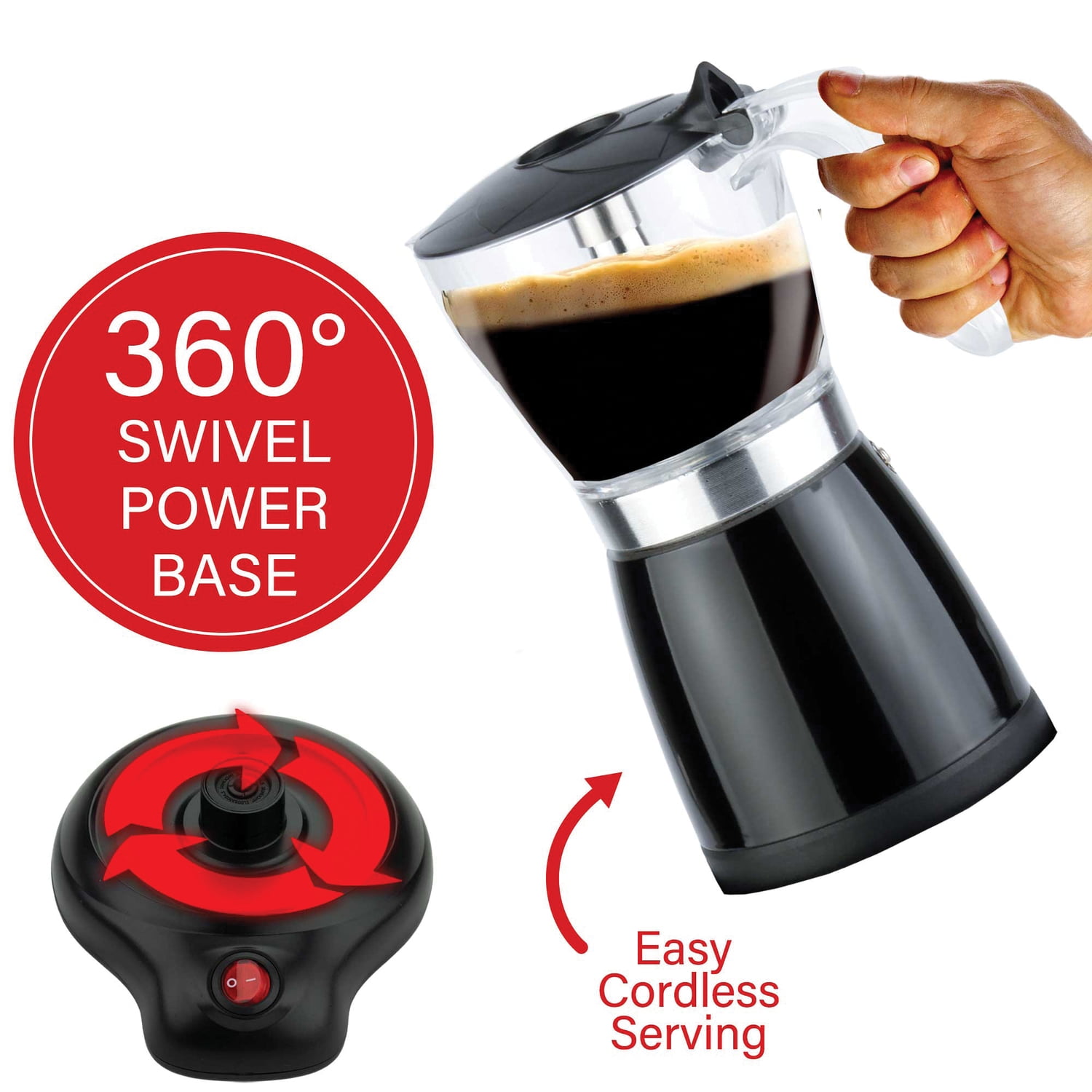 Brentwood 6-Cup Electric Moka Pot Espresso Machine, Black
