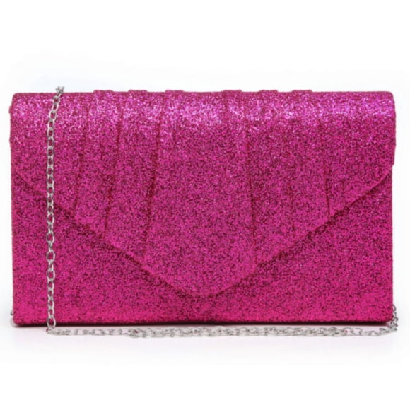 Bolso de noche Dasein Glistening Bolso de mano plisado fucsia