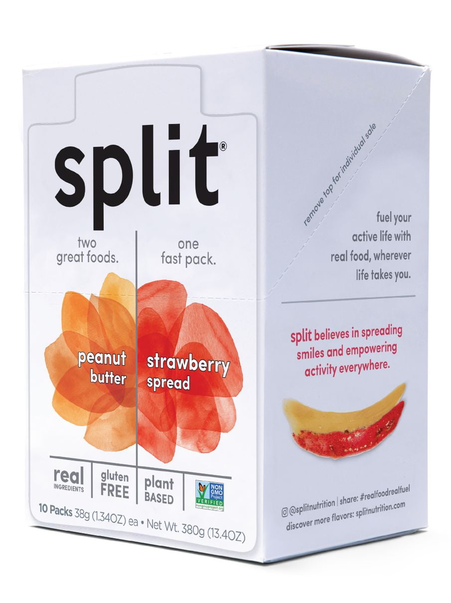 10PK Split Nutrition Peanut Butter and Strawberry Squeeze Pouch, Healthy Snacks, Kids Snack, School Snack, 1.34 oz