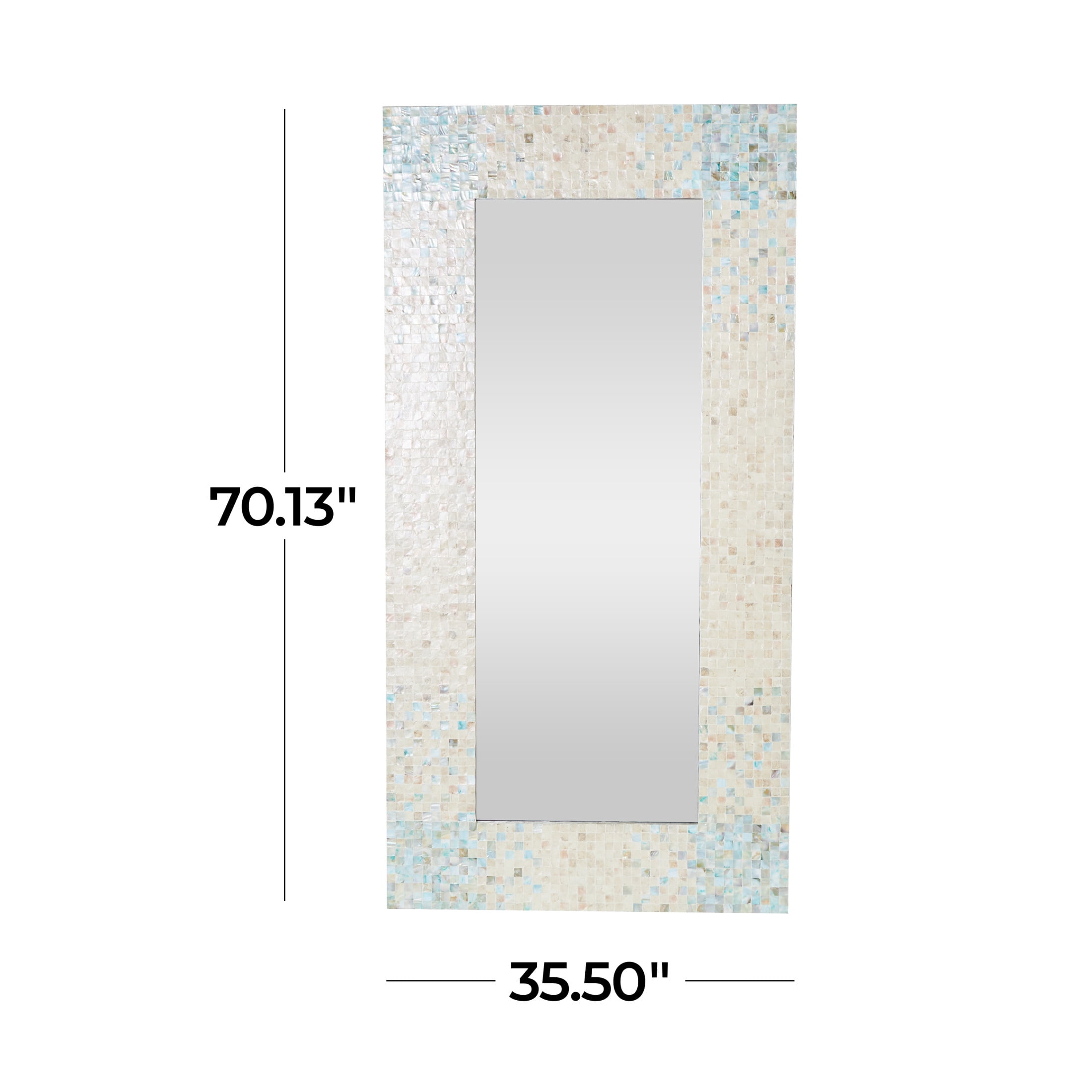 DecMode 36" x 70" Cream Handmade Mosaic Wall Mirror with Blue Corners