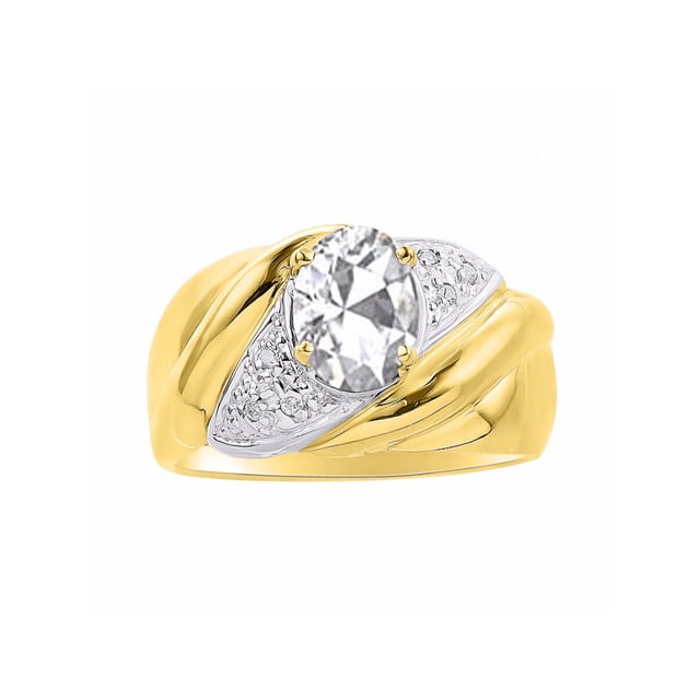 RYLOS Bagues pour Femmes Bague en Argent Plaquée Or 14K Pierre Précieuse Ovale 8X6MM et Diamants Design Classique Avril Topaze Blanche Bijoux pour Femmes Taille 6