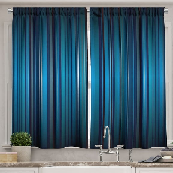 Ambesonne Harbour Stripe Kitchen Curtains, Vibrant Blue, 55"x39", Navy Blue Teal