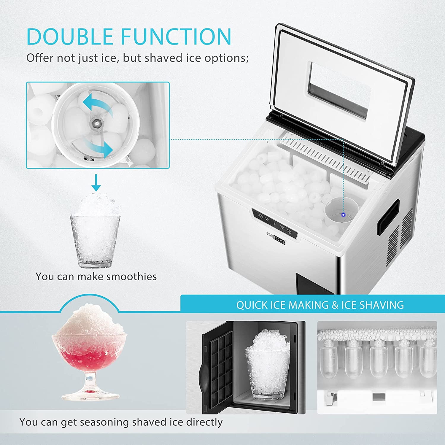 VIVOHOME 2 in 1 Countertop Ice Maker & Shaver Machine, 44Lbs/Day