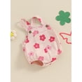 thumbnail image 6 of Mevireiy Newborn Baby Girls Denim Overalls Sleeveless Button Strap Floral Print Suspender Pocket One Piece Romper Shorts, 6 of 9