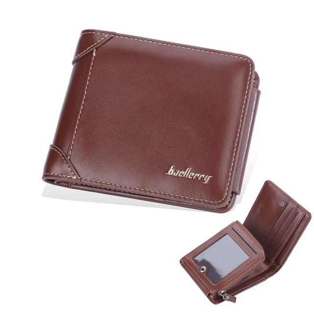 Cartera corta para hombre, con tres pliegues y cremallera, para múltiples tarjetas, tarjetero fino de moda para hombre
