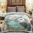 thumbnail image 5 of JML Two-ply Korean-style Raschel Embossed Rose Velvet Polyester Blanket Aqua Queen Patchwork, 5 of 5