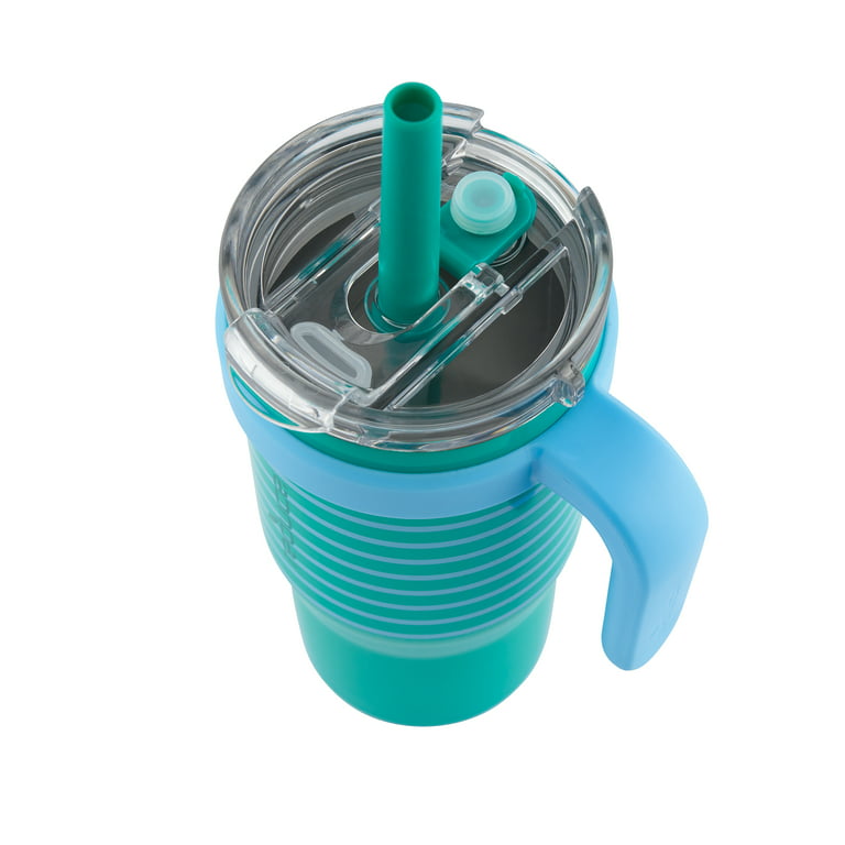 Reduce Vacuum Insulated Stainless Steel Coldee Mug with Lid and Spill-Proof  Straw, Teal Stripes, 18 oz.