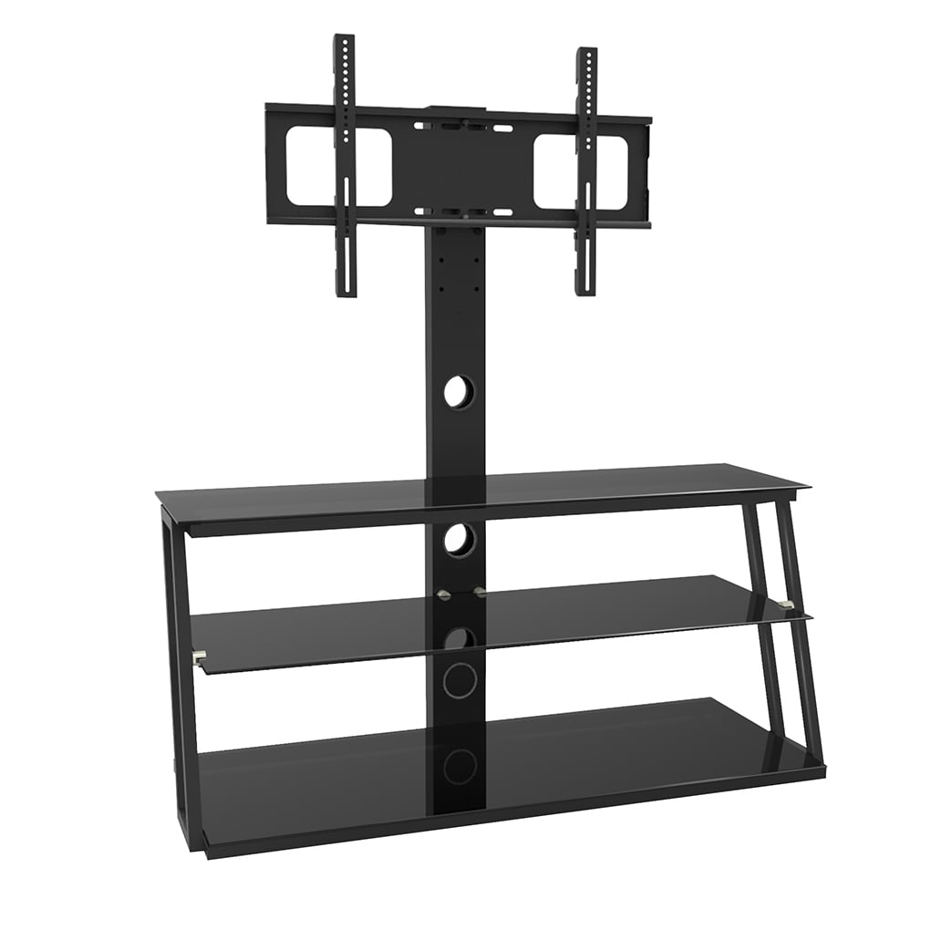 Angle And Height Adjustable Tempered Glass TV Stand Living Room LCD TV Bracket with 3 Shelves