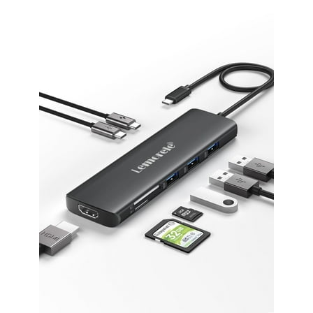Lemorele Type-C Docking Station, 8-in-1 Laptop Hub, USB C Dongle with HDMI Displayport, 100w Pd, Sd/Tf, 4 USB Ports for Windows/Mac/Switch
