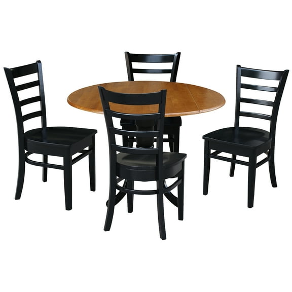 International Concepts Solid Wood 5-Piece Dining Set with 42 in. Dual Drop Leaf Dining Table and 4 Ladder Back Dining Chairs in Black/Cherry