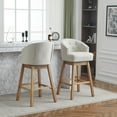 thumbnail image 3 of GDF Studio Elegant 360° Swivel Bar Stools with Button-Tufted Backrest & Solid Wood Frame, Set of 2, Natural+Beige, 3 of 13