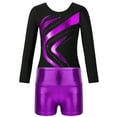 thumbnail image 6 of iiniim Kids Girls Shiny Diamonds Long Sleeve Gymnastics Leotard Bodysuit with Colorful Shorts Set Dancewear Purple 6, 6 of 7