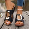 thumbnail image 2 of Rokment Women's Orthopedic Platform Wedge Slip on Sandals Trendy Casual Leather Metallic Chunky Mid Heel Dress Slides Comfortable Walking Slippers for Beach Summer Black Size 6, 2 of 7