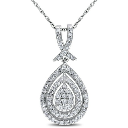 Miabella 1/2 Carat T.W. Diamond 10kt White Gold Teardrop Pendant, 17