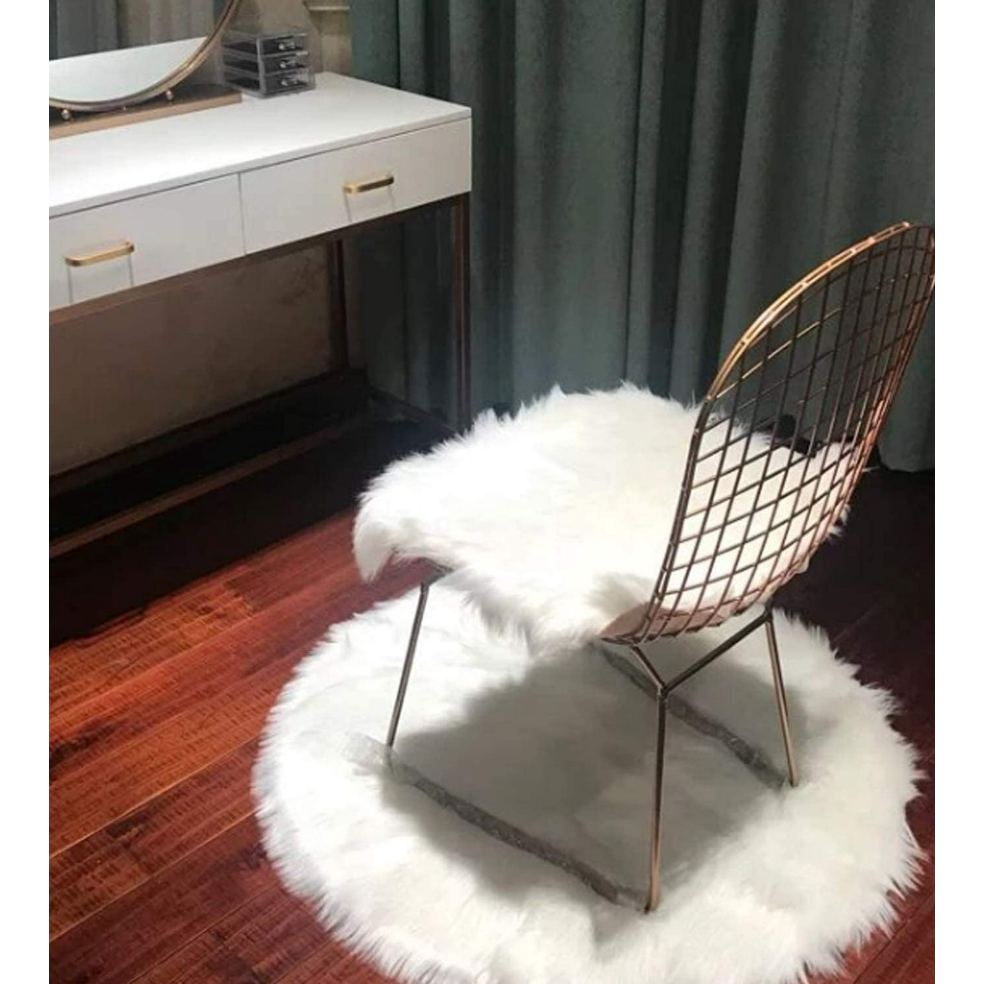 Faux Fur Sheepskin Seat Cushion Ultra Soft Fluffy Chair Cover Seat Pad for Office Bedroom Living Room White 1.3ft x 1.3ft