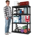 thumbnail image 1 of 4-Tier Plastic Storage Shelves, Heavy Duty Garage Shelving Unit, 142  (56 in) Tall, 45 kg per Shelf, Modular Storage Rack for Garage, Basement & Utility Room, Black, 1 of 6
