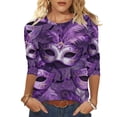 thumbnail image 2 of Xuyuer Mardi Gras Printed Shirt - Ladies' 3/4 Sleeve Crewneck Top for Festival Celebrations, Carnival Themed Parties, Vibrant Holiday Seasonal Fashion & Eye-Catching Parade Ready Apparel, 2 of 9