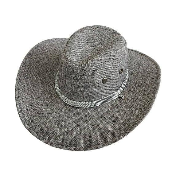 HEVIRGO Breathable Cowboys Hat Sunscreen Wide Brim Sweat-wicking Panama Hat Outdoor Supplies Gray Straw