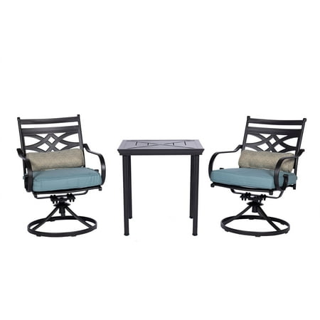 Hanover Montclair 3-Piece All-Weather Outdoor Patio Bistro Dining Set, Steel frame, Ocean Blue