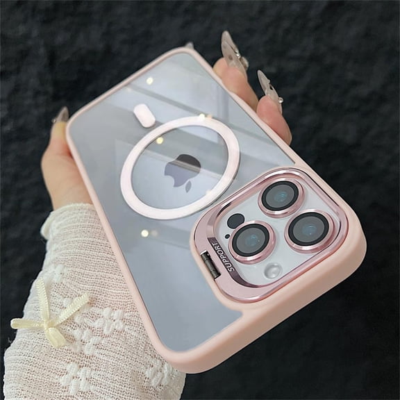 Magnetic Shockproof Phone Case for iPhone 15 16 14 13 12 11 Pro Max Stand Glass Lens Protector Cover,Pink,for iPhone 15 ProMax