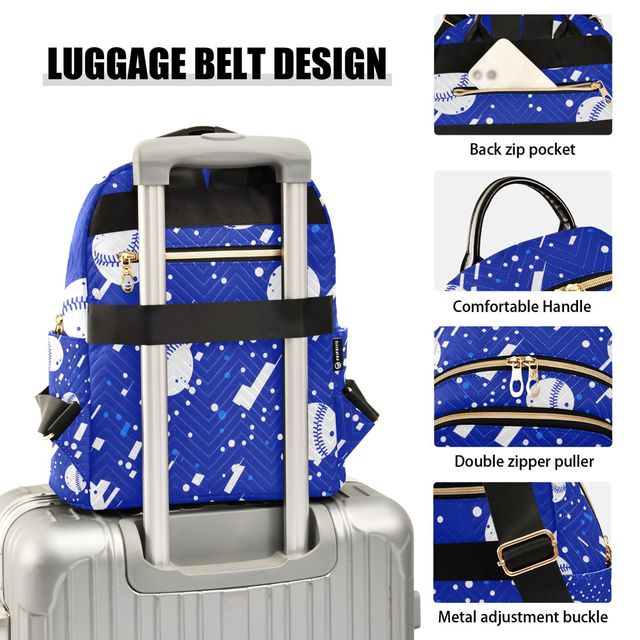 ALAZA Baseball Art Pattern Womens Travel Laptop Backpack Large Daypack Ladies Shoulder Bags S