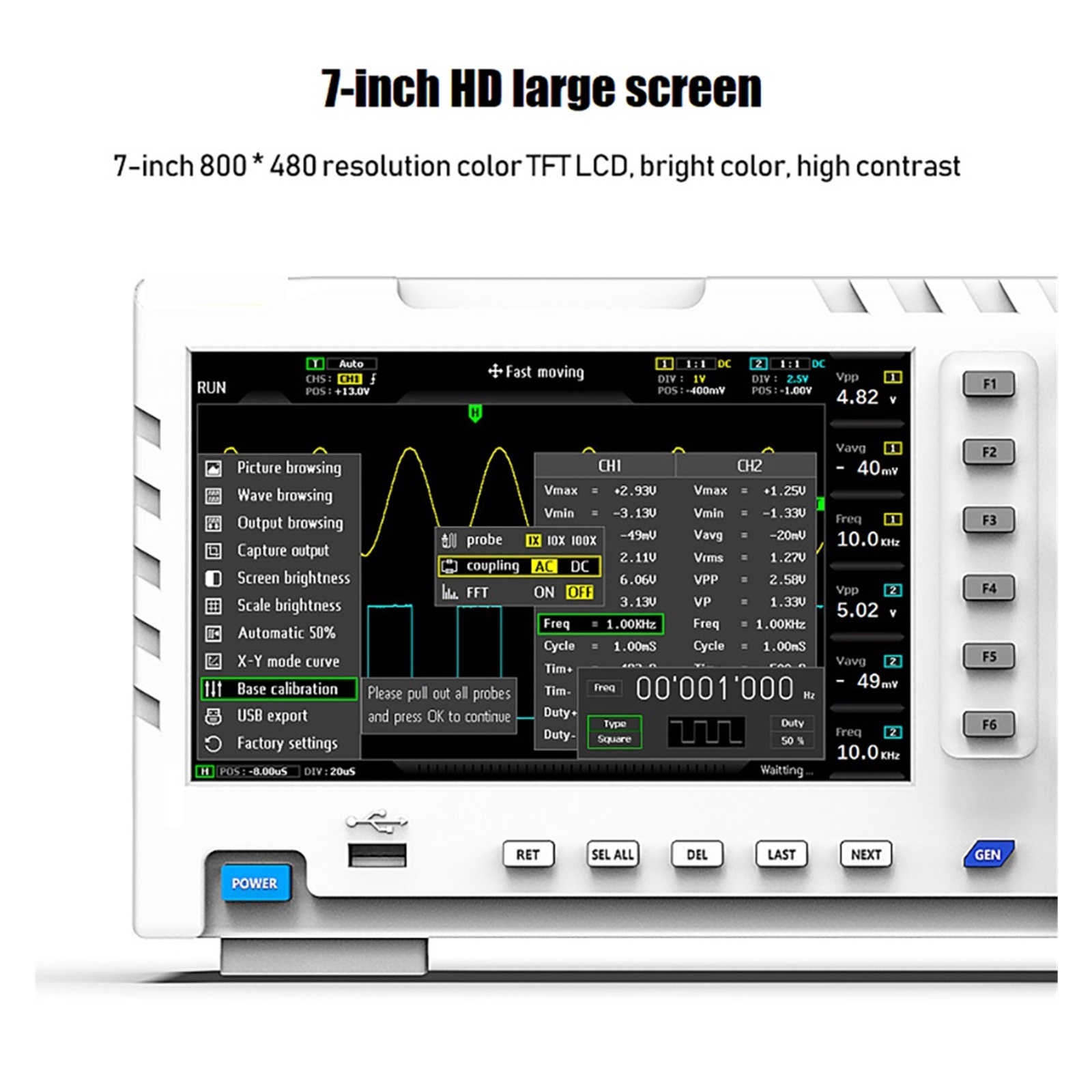 USB Digital Oscilloscope Table 1014D 2 In 1 Dual Channel Input Signal Generator 1GSa/s Sampling Rate 100MHz* 2 Ana-log Bandwidth ,Professional Designed