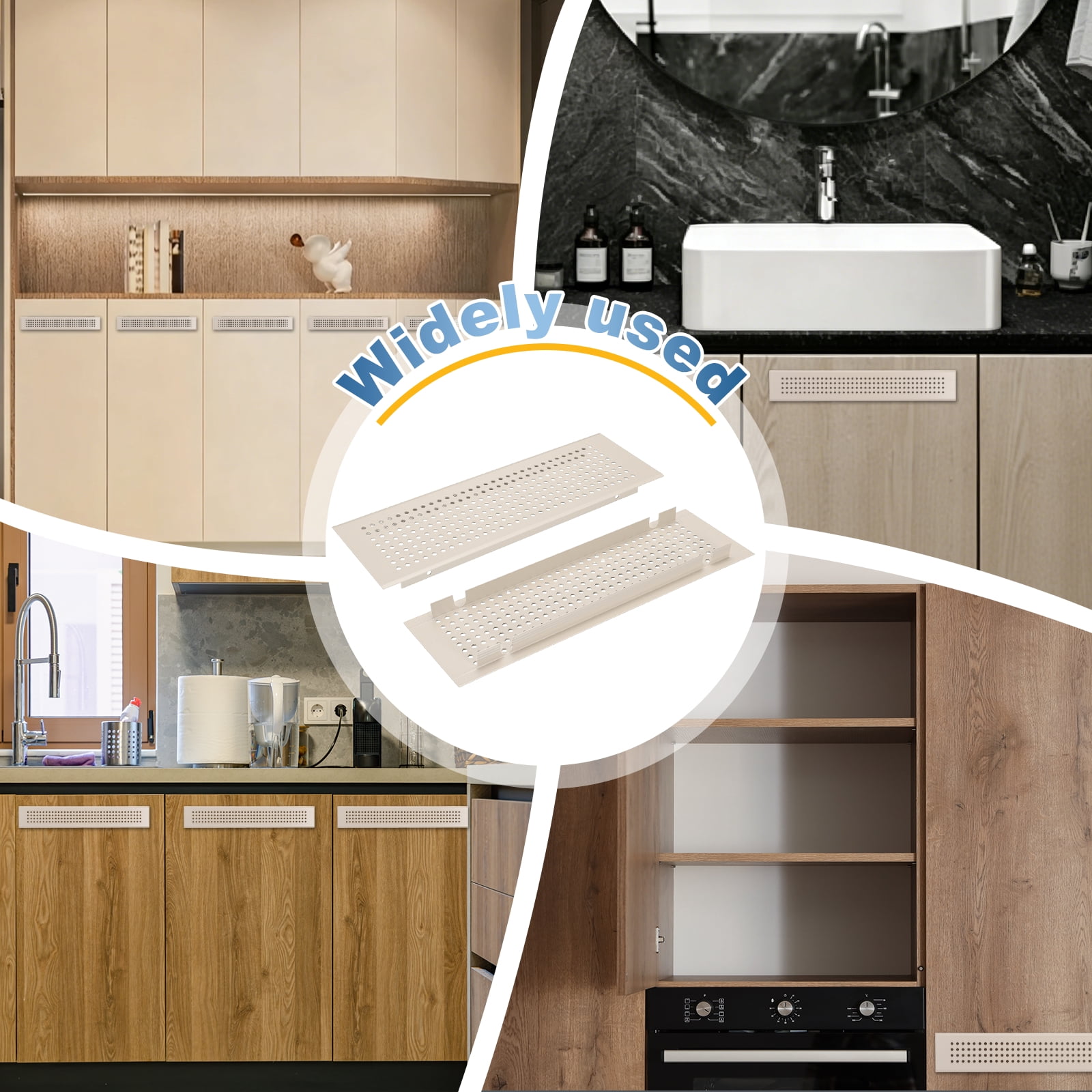 Uxcell 2 PCS Door Air Vent Cover, 10 x 3 Inch (LxW) Cabinet Vent Two Sided Door Grille Heavy Duty Rust-Proof for Floor Cabinet Bathroom Kitchen, Cashmere Gray (Openings 8.46 x 2.52)