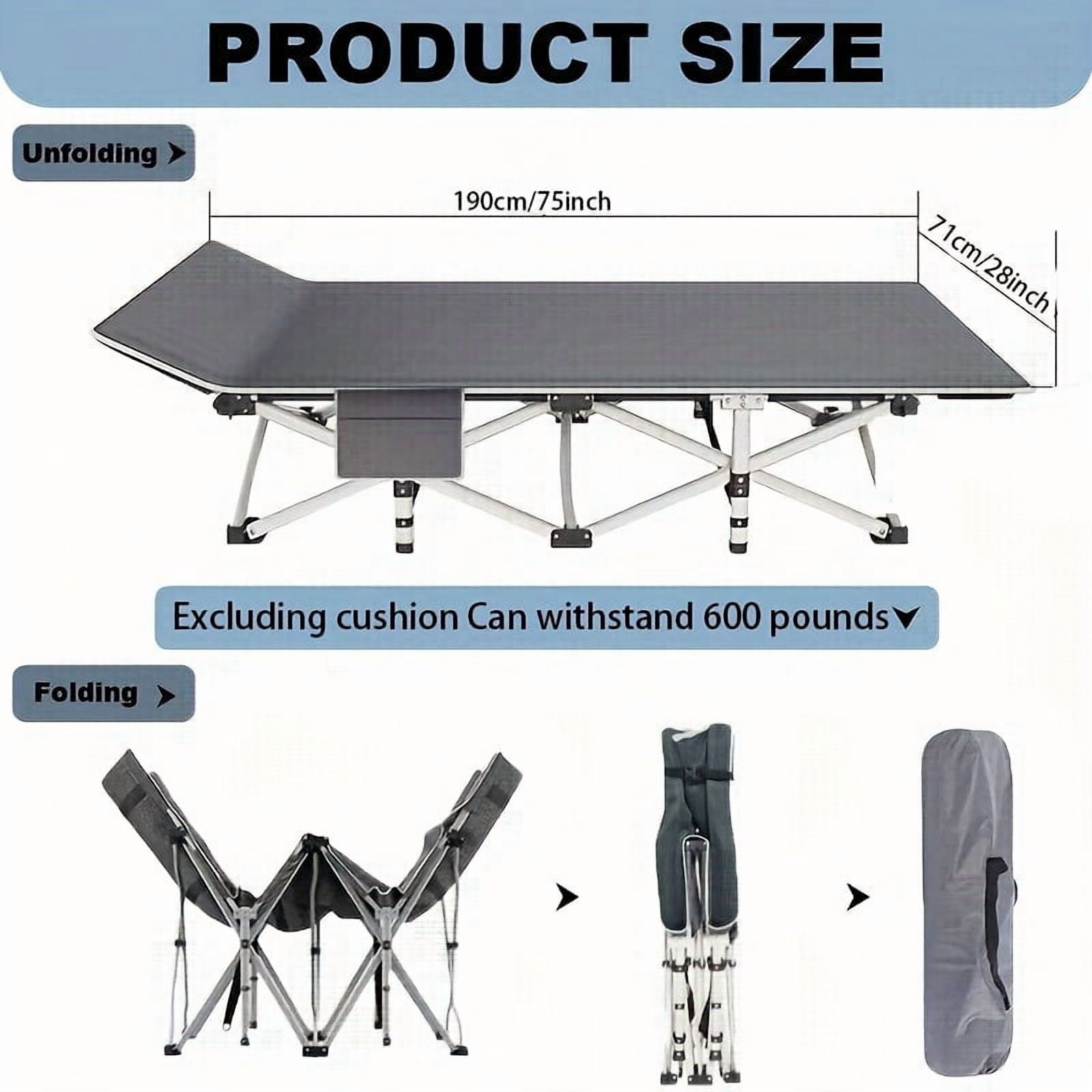 75" Outdoor Folding Bed with Flip Mattress, Portable Heavy-Duty Guest Bed for Camping & Travel, 600Lbs Capacity, Includes Carry Bag, Gray/Grayblue