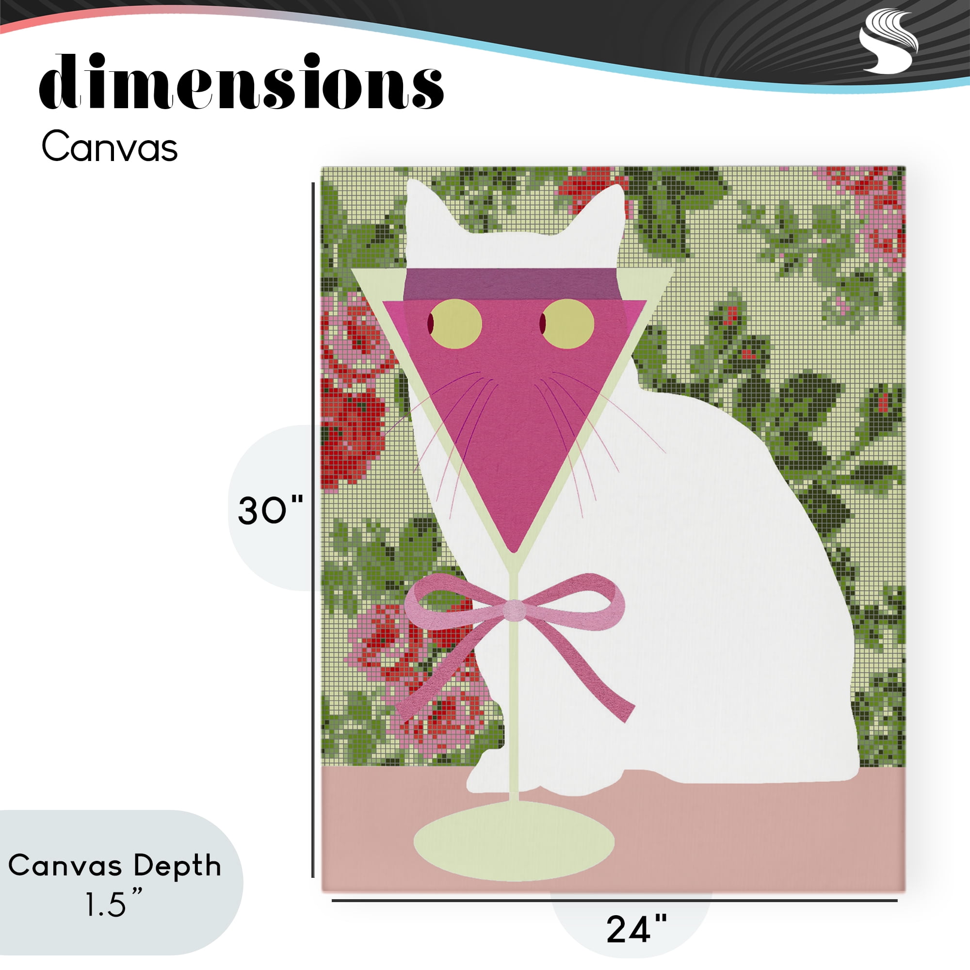 Stupell Industries White Cat with Pink Martini Canvas Wall Art, design by Lil' Rue