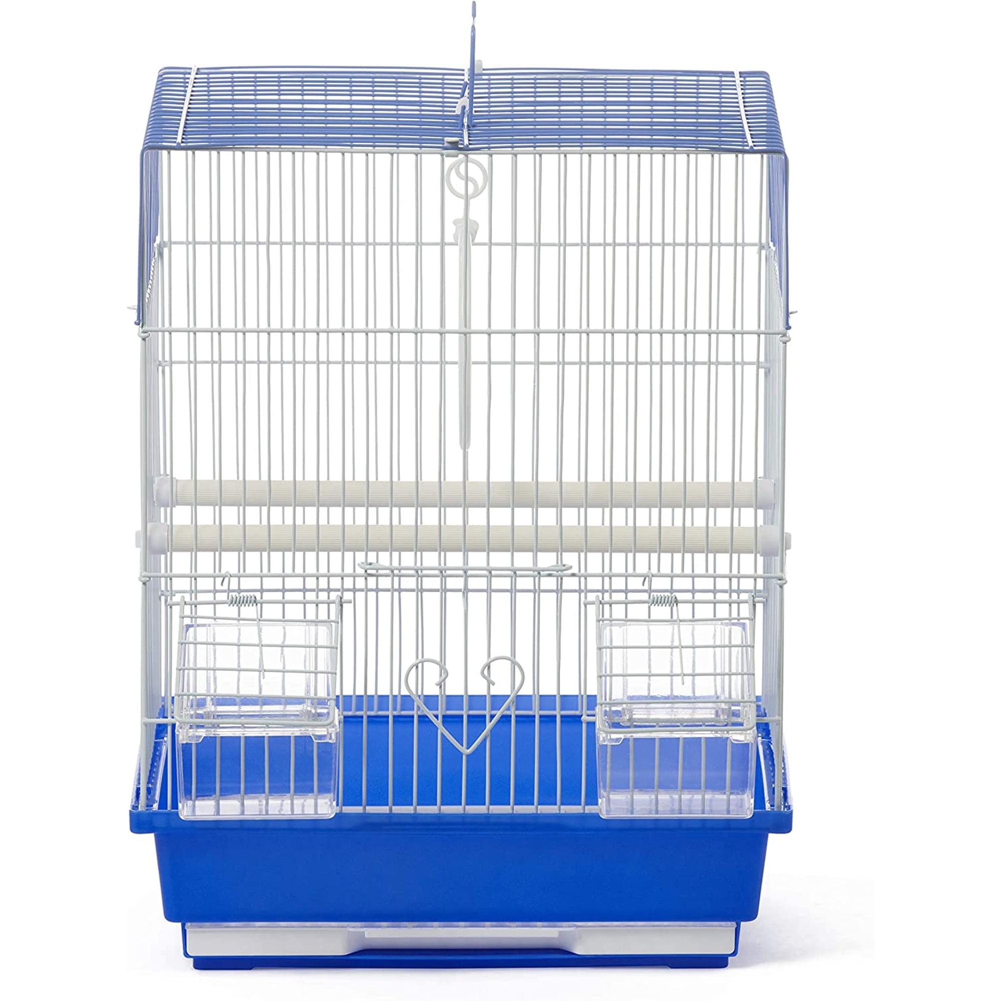 Parakeet Square Roof Bird Cage with Handle – Blue & White, Carrier for Home or Travel, Small Bird Accessories, Easy Storage, for Canaries, Budgies, Finches, Parakeets, and More