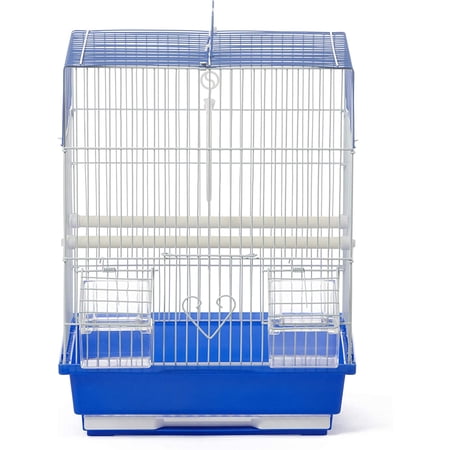 Pet Products Parakeet Square Roof Bird Cage with Handle - Carrier for Home or Travel, Small Bird Accessories, Easy Storage, for Canaries, Budgies, Finches, Parakeets, and More - Blue & White