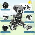 thumbnail image 2 of EastVita Baby Tricycle,7 in 1 Folding Toddler Bike w/Removable Adjustable Push Handle, Canopy, Rotatable Seat, Safety Harness, Cup Holder & Storage,Trike Tricycle for Toddlers (Gray), 2 of 9