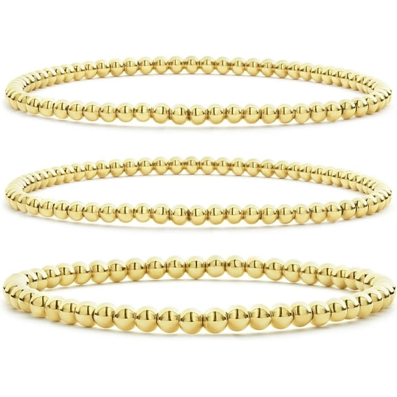 Gold Plated Beaded Bracelet For Women Set 14K Gold Plated Bead Stretch Bracelet Stack Trendy Gold Jewelry For Women