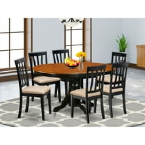 East West Furniture Avon 7-piece Wood Dining Set with Linen Seat in Black/Cherry