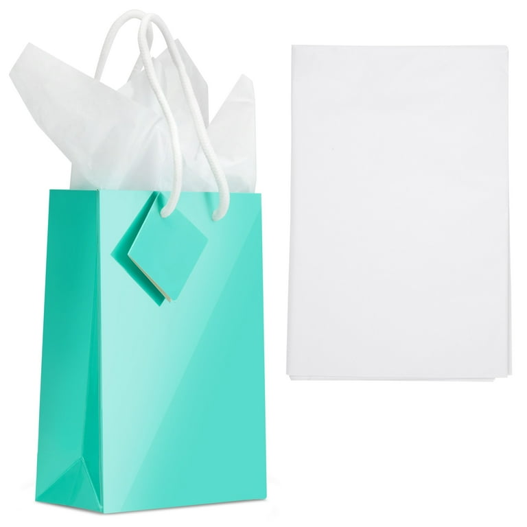 20 Pack Small Teal Gift Bags with Handles, Tag, and Tissue Paper