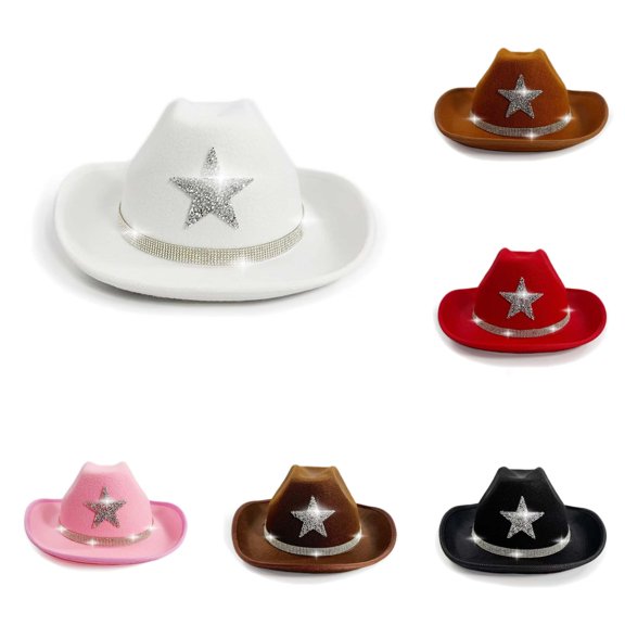 PMVFHDE Sparkly Star Decor Kids Cowboy Hat For Western Festival Party Daily Play Boys Girls