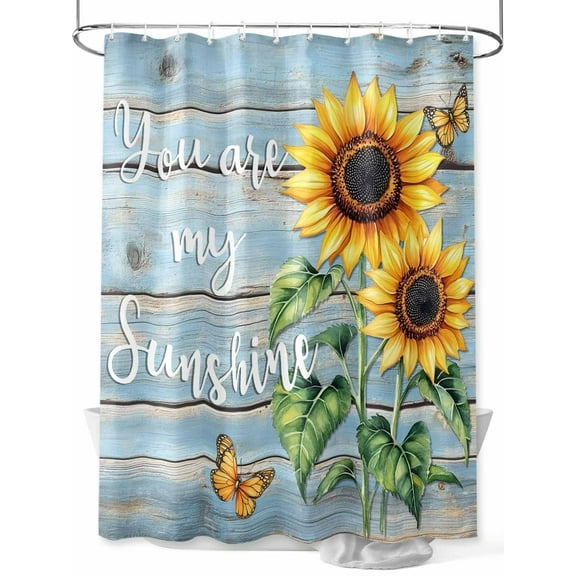 Fsddascl Yellow Sunflower Shower Curtain Set - Long 72" x 84" Bathtub Curtain with 12 Hooks, Butterfly Sunshine Blue Farmhouse Wood Waterproof Fabric Stall Shower Curtains for Bathroom/Bathtub