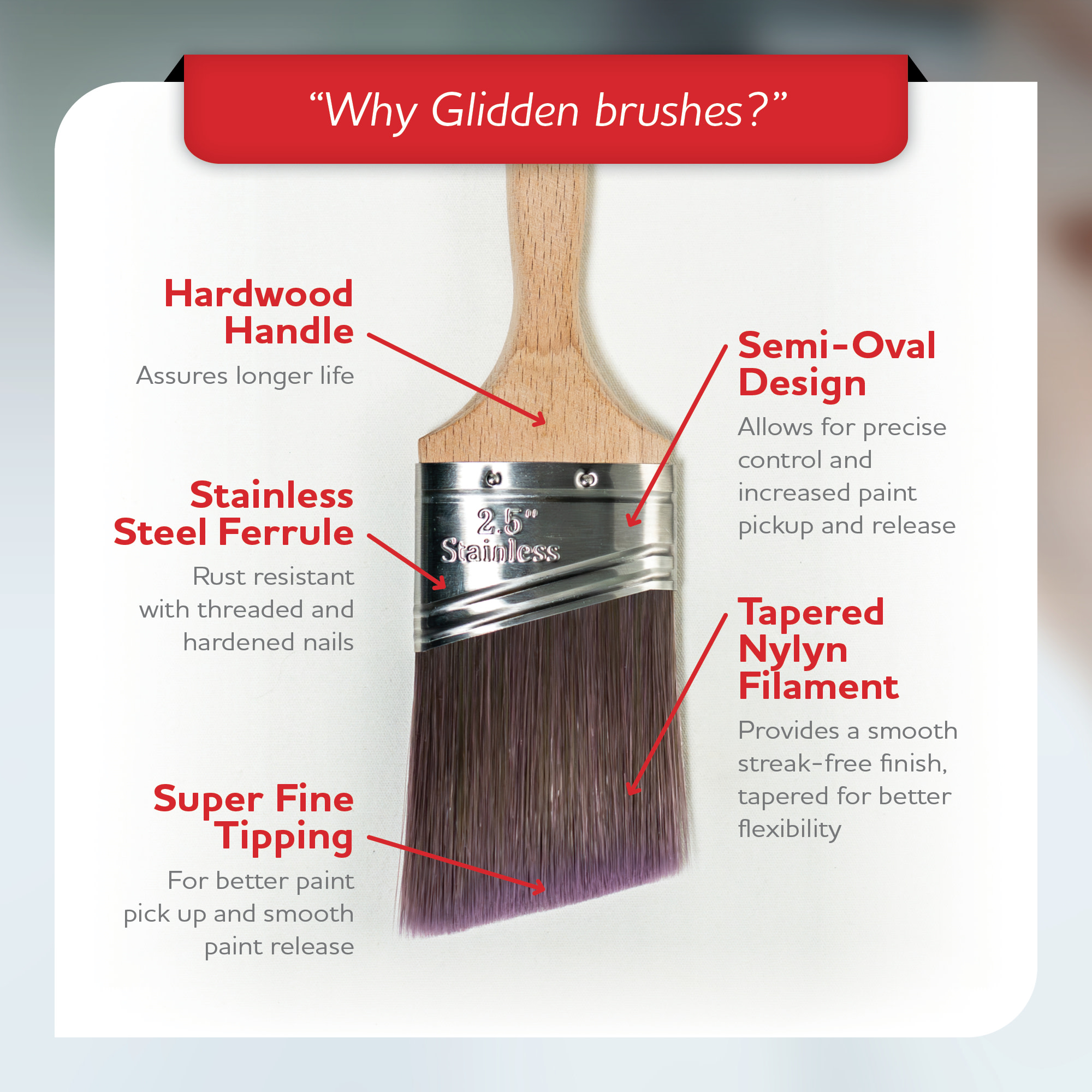 Glidden Semi-Oval Angled Sash Paint Brush Combo (1.5 & 2") photo 7
