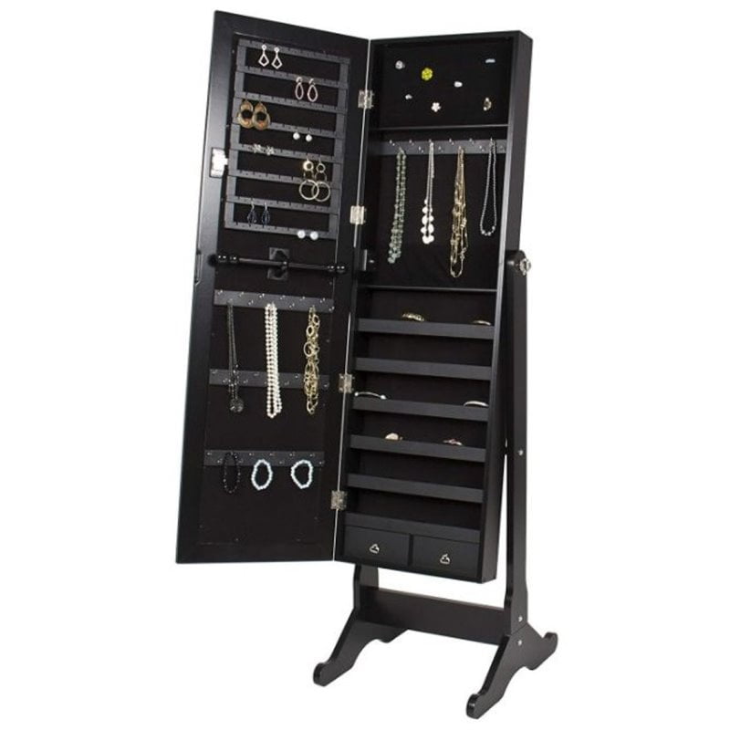 Pemberly Row Tall Standing Mirror With Jewelry Storage In Black