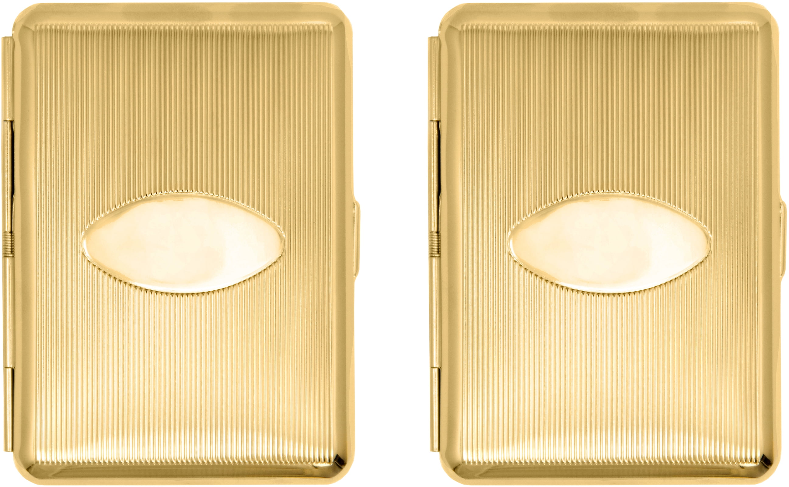 Set of 2 Compact Metal-Plated King Size Cigarette Case With Elastic Bands  (Gold Oval)