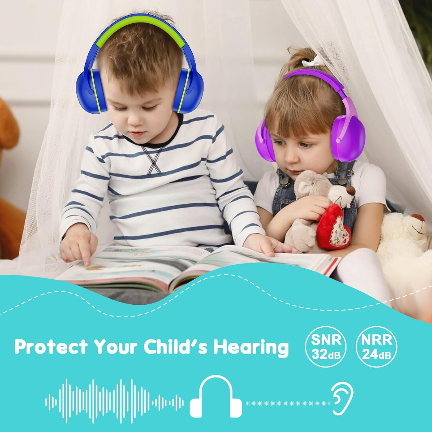 ProCase 2 Pack Hearing Protection Earmuffs for Sensory Autism Kids-Navy