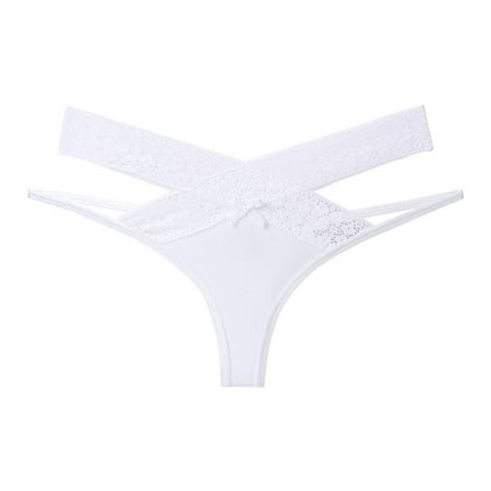 Mortilo Womens Thong   Lace Thongs Low Rise Panty Cutout Panties Bride Gifts White S