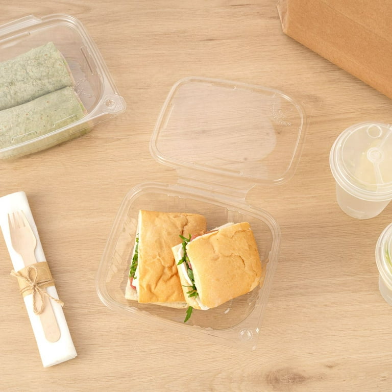 Tamper Tek 20 Ounce Rectangle Take Out Containers, 100 Durable Salad To-Go Boxes - Tamper-Evident, Freezable, Clear Plastic Salad Containers, Disposab