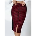 thumbnail image 3 of FEORJGP Women's Elegant Midi Skirt High Waist Bodycon Skirt Houndstooth Print Skirt Slit Hem Pencil Skirt Casual Summer Bottom S-XL for Work Party Commute, 3 of 9