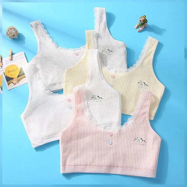 Lace Girls Bra Kids Cotton Comfort Bras Baby Girl Solid Colors Top Child Casual Underwear For Girls Clothes For Teens Sports BraGray10 He Qiyong unisex