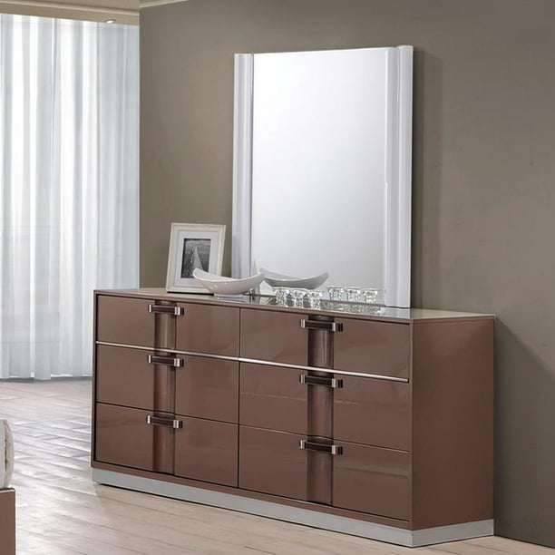 Global Furniture Brooklyn 6 Drawer, Light Brown Dresser With Mirror